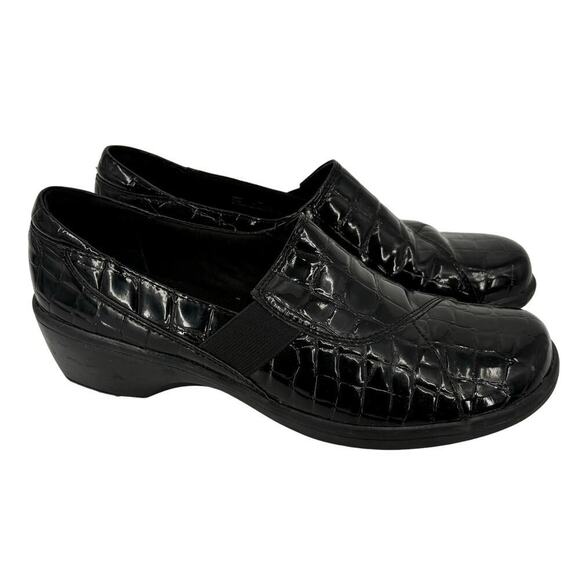 Clarks Bendables Loafers Size 9 Black Croco Embossed Slip On Shoes Low Heel - Picture 1 of 10